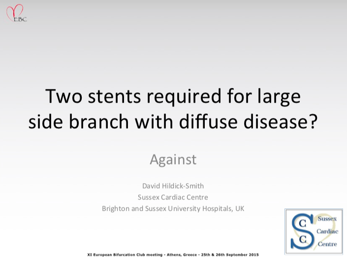 Read more about the article Two stents required for large side branch with diffuse disease? Against