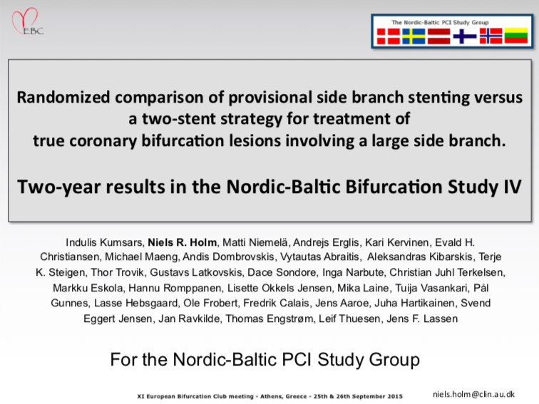 You are currently viewing Randomized comparison of provisional side branch stenting versus a two-stent strategy for treatment of true coronary bifurcation lesions involving a large side branch. Two-year results in the Nordic-Baltic Bifurcation Study IV
